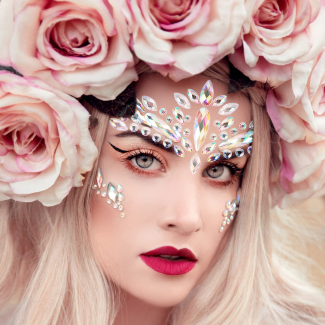 4 Sets Mermaid Face Gems Rhinestone Festival Jewels Crystals Temporary Tattoos