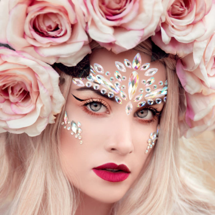 4 Sets Mermaid Face Gems Rhinestone Festival Jewels Crystals Temporary Tattoos