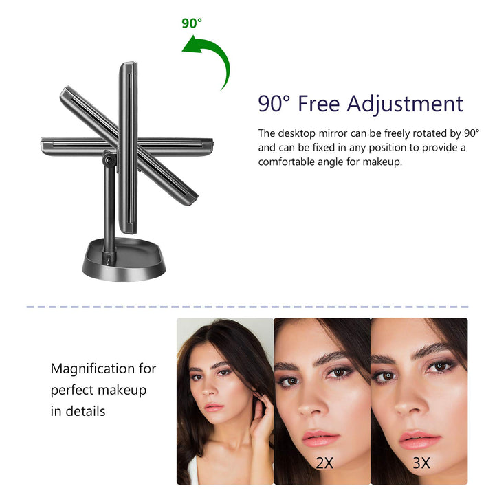 Trifold Lighted Vanity Makeup Mirror with 21 LEDs Lights,1x/2x/3x Magnification and Touch Screen Dimming,Two Power Supplies Makeup Mirror, Gift for Women