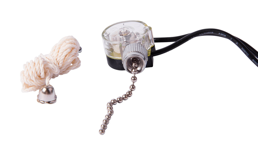 GSW-31 Electrical Pull Chain Switch, SPST, ON-OFF, 6 A/125V AC, 6 inch Wire Terminal, Nickel