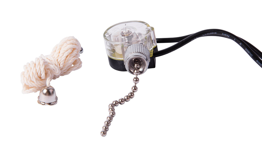 GSW-31 Electrical Pull Chain Switch, SPST, ON-OFF, 6 A/125V AC, 6 inch Wire Terminal, Nickel