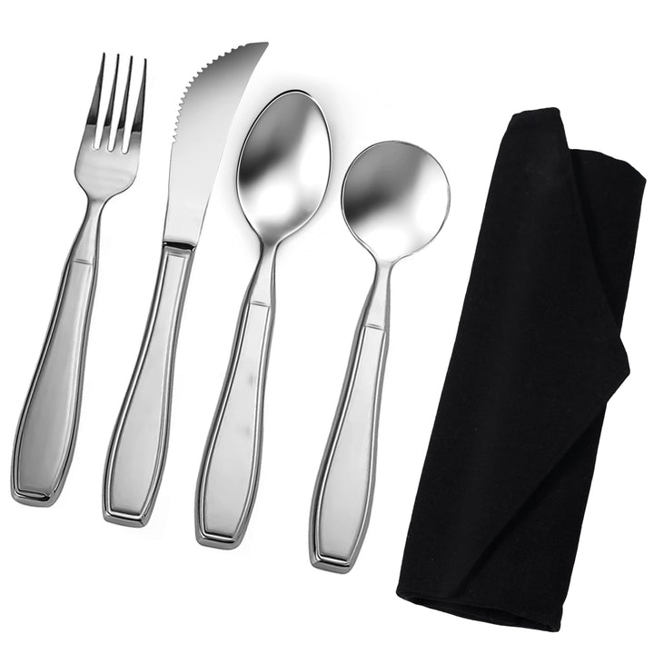 Elder Essentials Weighted Utensils for Hand Tremors, Elderly, Handicap and Parkinson Patients - Weighted Rocker Knife, Spoon and Fork Set - 4 Pieces Weighted Silverware for Hand Tremors