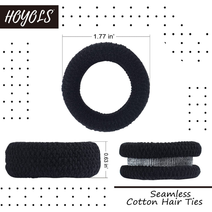 Large Black Hair Ties for Thick Hair, Soft Strong Ponytail Holder Seamless Hair Bands Cotton No Damage Scrunchies for Women Girls No Damage Headband (Black)