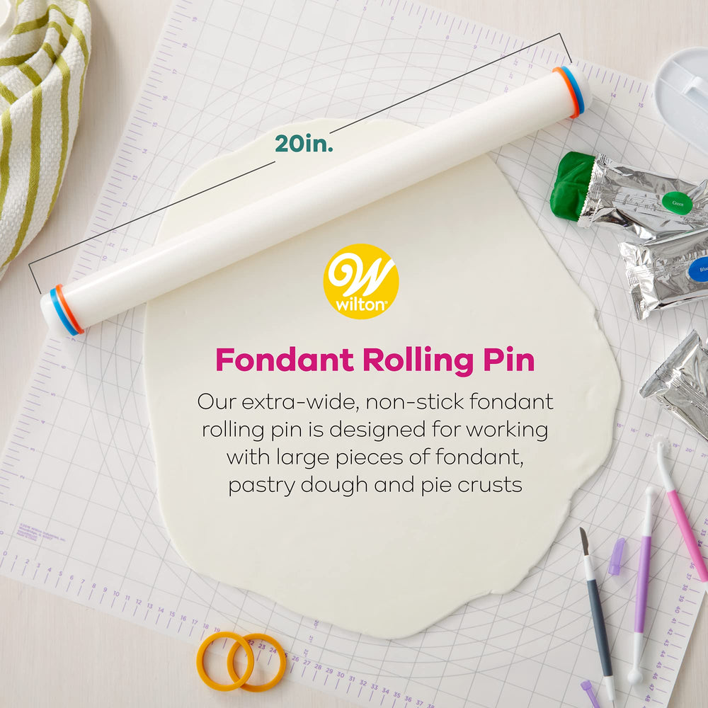 Large Fondant Rolling Pin with Guide Rings - Fondant Roller Ideal for Rolling Large Amounts of Fondant on Tiered Cakes, 20-Inch