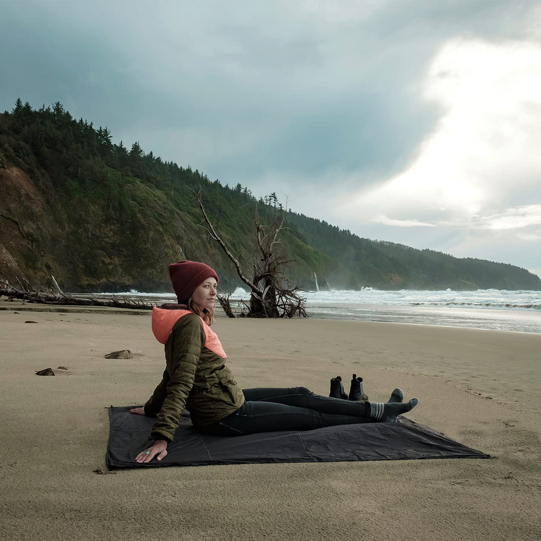 Pocket Blanket - Red (Seats 2-4); Foldable Picnic Blanket, Concert Blanket and Festival Blanket; Sand Proof Beach Blanket with Stakes; Picnic Tarp, and Outdoor Blanket for Grass