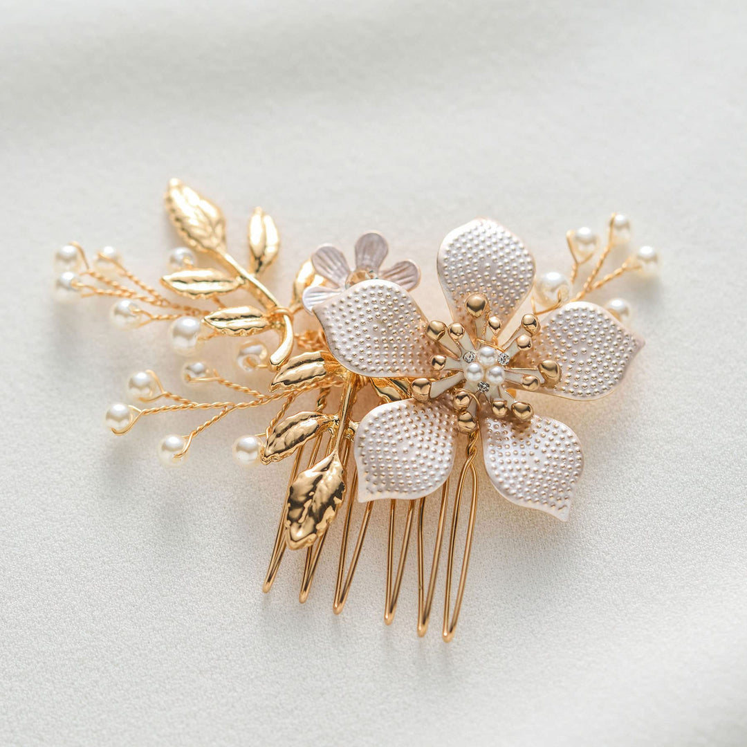 Gold Bridal Hair Clip,Floral Bridal Hair Comb Barrette Flower Hair pieces for Brides Wedding