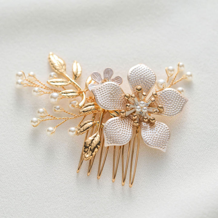 Gold Bridal Hair Clip,Floral Bridal Hair Comb Barrette Flower Hair pieces for Brides Wedding