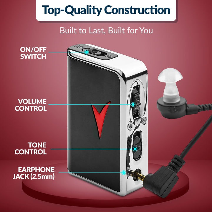 Personal Sound Amplifier - Hearing Aids for Seniors, Audio Hearing Amplifier Device and Voice Enhancer Device for Sound Gain of 50dB, Up to 100 Feet Away, Pocket Hearing Devices