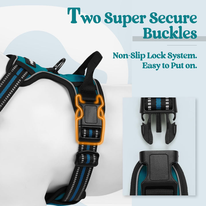 Dog Harness No Pull with 2 Leash Clips, Adjustable Soft Padded, Reflective Oxford No Choke Pet Vest with Easy Control Handle for Medium Sized Dogs, Blue Coral, M