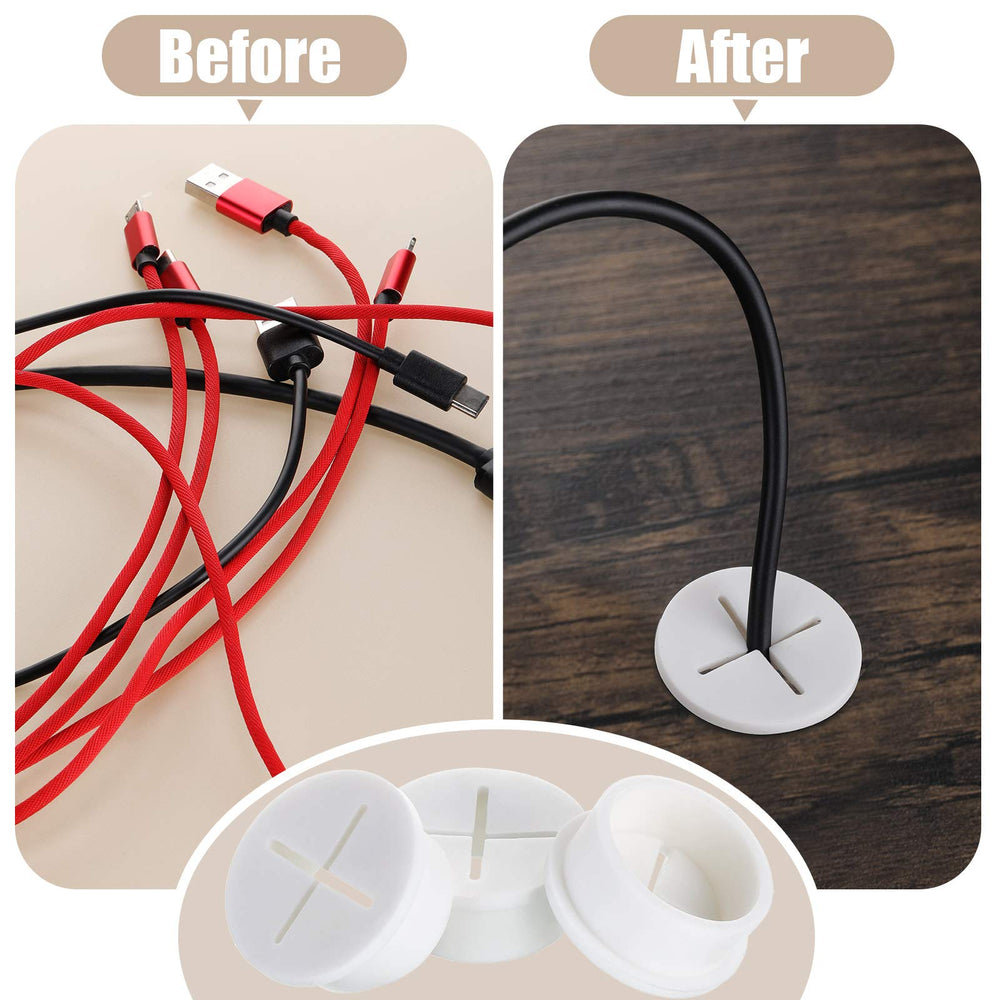 12 Pieces Flexible Silicone Cable Cord Grommet 1 Inch White Cord Grommet for Desk Other Furnitures Wire Hole Cover Cable Management Wire Organizer Cable Pass Through for Home and Office