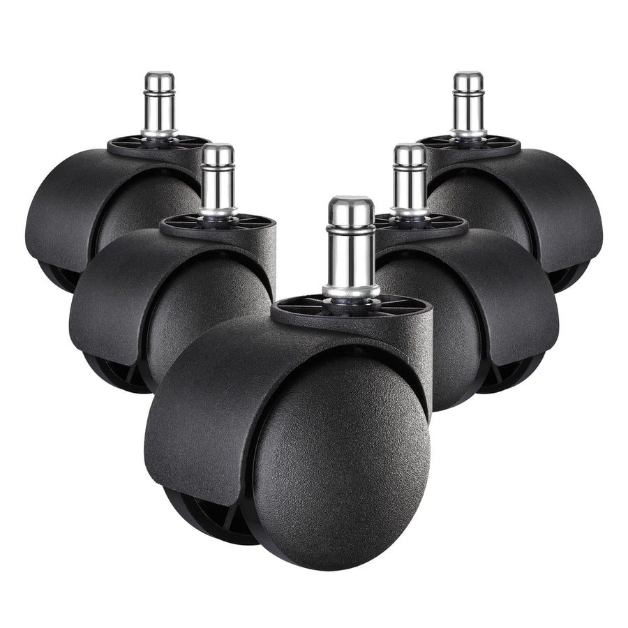 Office Chair Caster Wheel 2 Inch 11mm Universal Standard Size Replacement Rubber Computer Gaming Chair casters(Set of 5) and Carpet- Heavy Duty Caster Support up to 750bls, (Black)