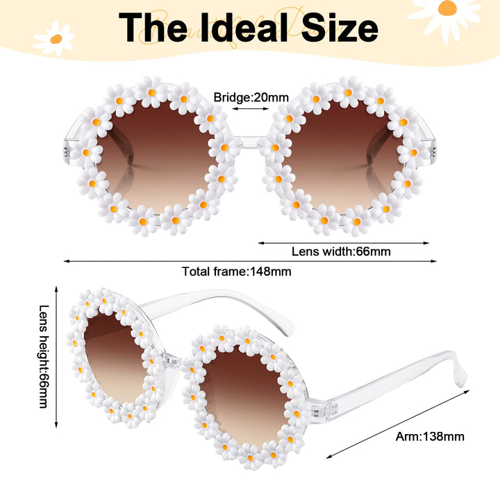 3 Packs Retro Daisy Sunglasses for Women Flower Round Disco Sunglasses Novel Floral Glasses for Adult kids (Purple)