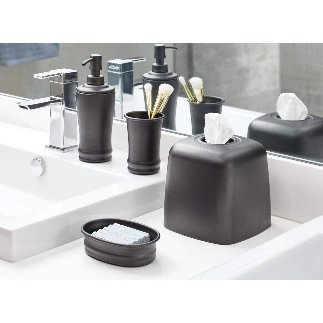 iDesign 26087 Olivia Countertop Bar Soap Dish, Metal Holder for Bathroom, Shower, Vanity - Matte Black
