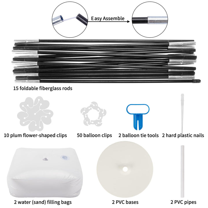 RUBFAC Balloon Arch Kit, 10ft Wide Adjustable Balloon Arch Stand with Water Fillable Base, 60pcs Balloon Clip, Balloon Strip, Tie Tool, for Wedding Birthday Party Supplies Halloween Decoration