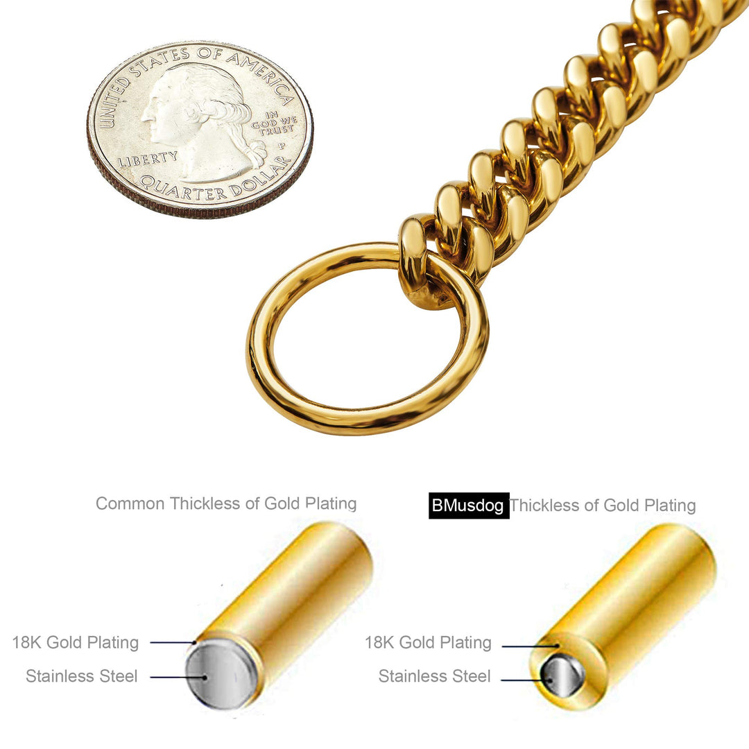 Dog Chain Collar Collar Gold 10MM Cuban Link Dog Collar Stainless Steel Metal Silp Chain Collar Heavy Duty Chew Proof Walking (14)