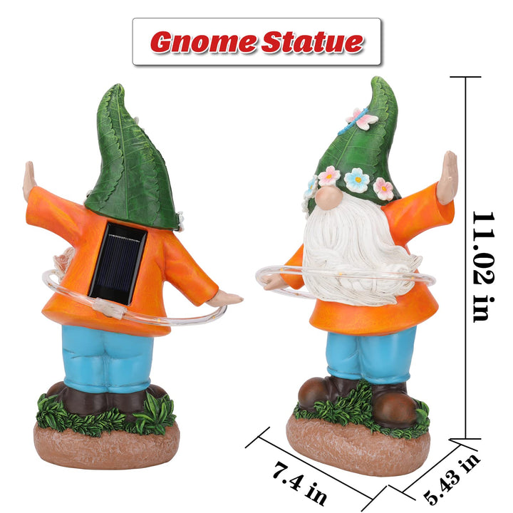 Garden Gnome Outdoor Statue, Funny Gnomes Garden Sculptures & Statues Playing Hula Hoop with Solar LED Light Resin Yard Ornament for Outdoor Garden Lawn Patio Decor, Housewarming Gifts