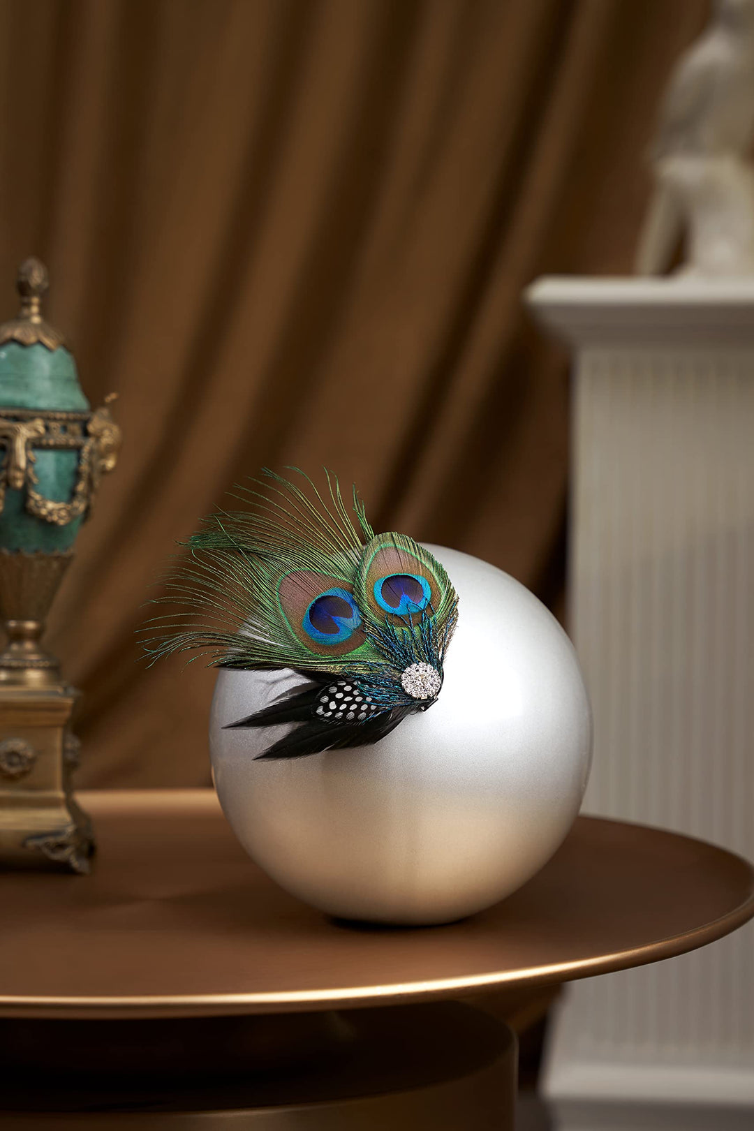 Hair Clip Peacock Feather with Rhinestones, 1920s Peacock Flapper Fascinator, One Size Fits Most, Accessories for Women (Style 1)