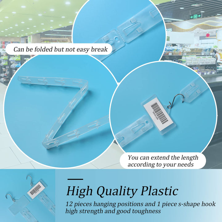 16 Pack Station Hanging Commodity Display Strips 24.7inch Plastic Station Display Hanging Strips Retail Candy Chip Bag Hanging Display Clip with Hooks & Label Header