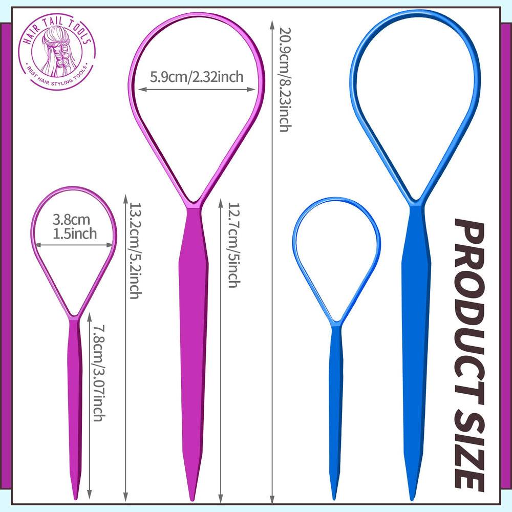 2 Pairs Topsy Hair Tail Tools, Hair Braid Accessories Ponytail Maker,French Braid Tool Loop for Hair Styling, 4pcs, 2 Colors
