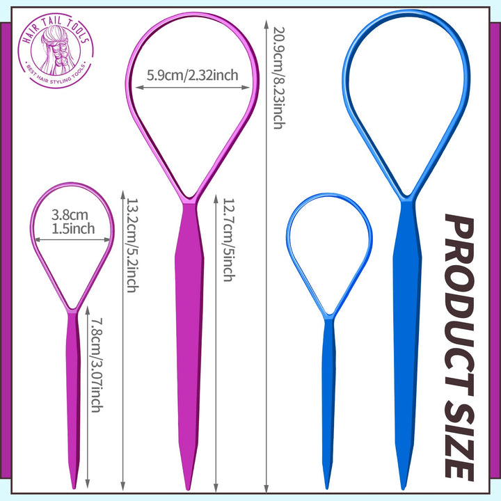 2 Pairs Topsy Hair Tail Tools, Hair Braid Accessories Ponytail Maker,French Braid Tool Loop for Hair Styling, 4pcs, 2 Colors