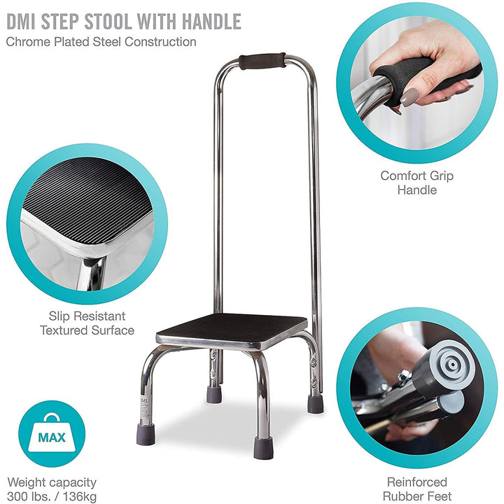 Duro-Med Step Stool with Handle, Silver and Black Medical Step Stool