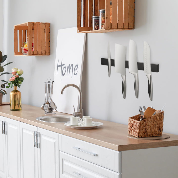 16 Inch Magnetic Knife Strip for Wall Stainless Steel Magnetic Knife Bar Rack Magnet Kitchen Knife Holder Utensil Tools Organizer Self-adhesive and Drilling Dual-use Wall Hanging Knife Protection