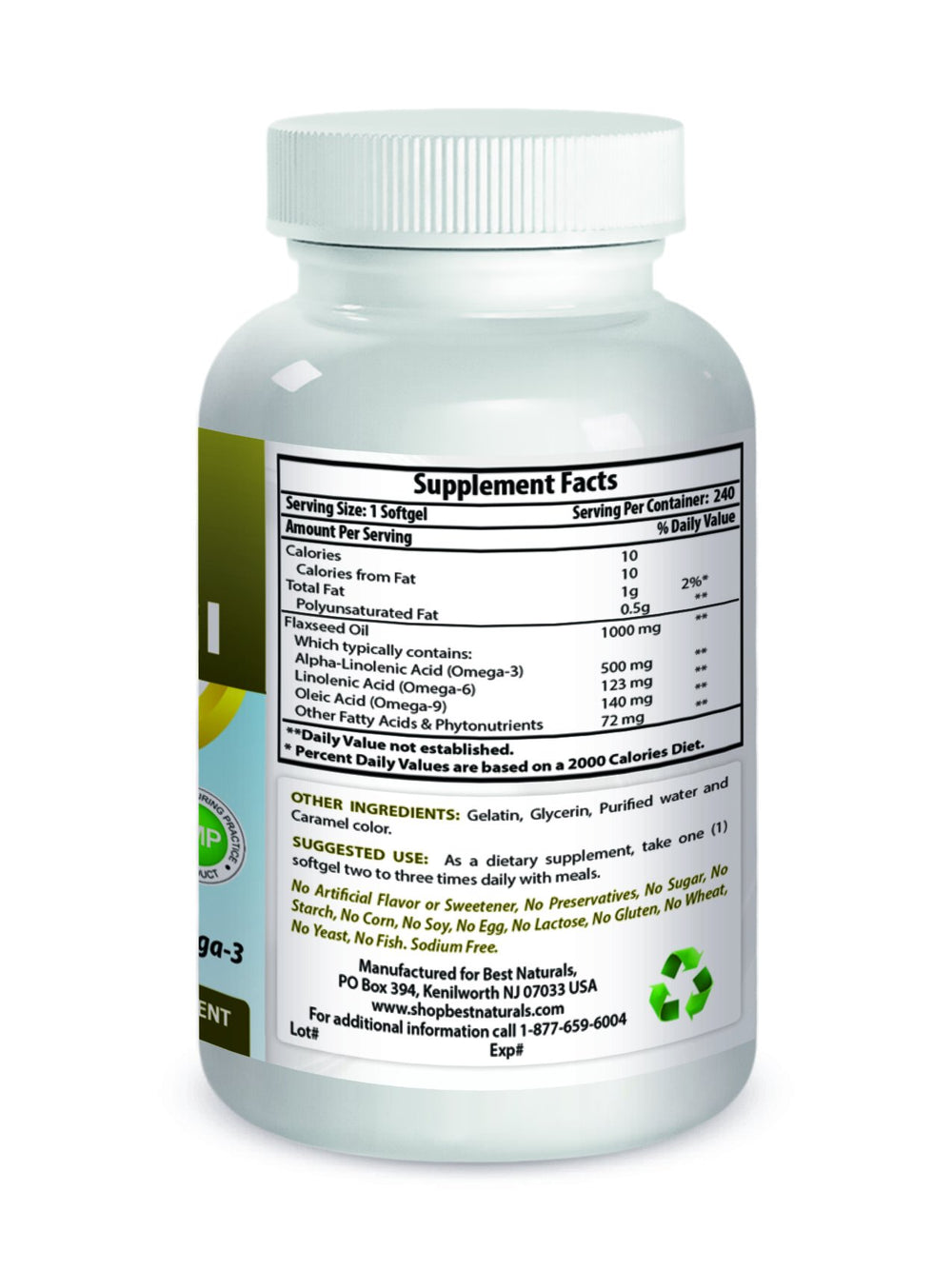Flaxseed Oil 1000 mg 240 Softgels - Omega-3-6-9 for Heart Health