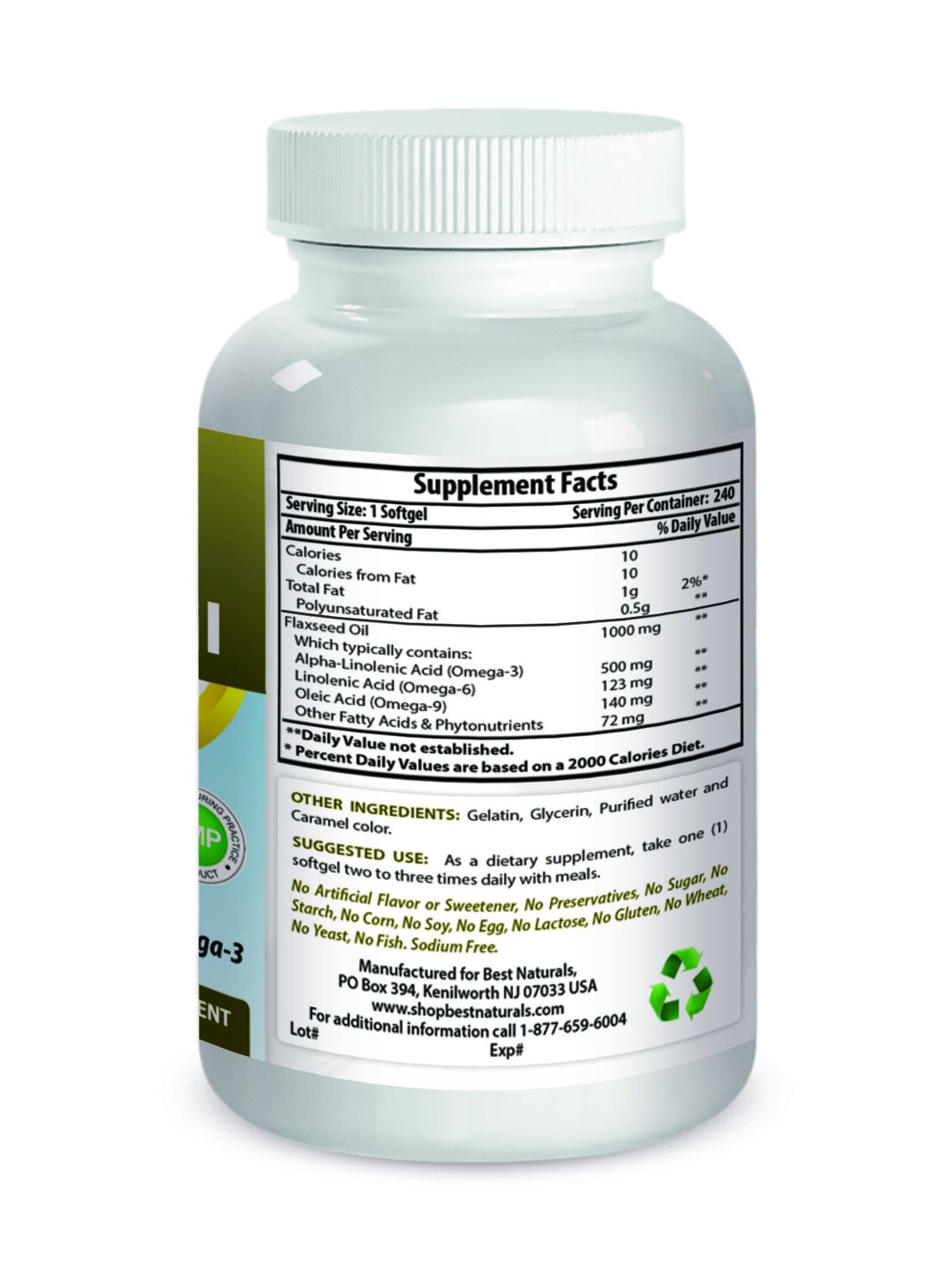 Flaxseed Oil 1000 mg 240 Softgels - Omega-3-6-9 for Heart Health