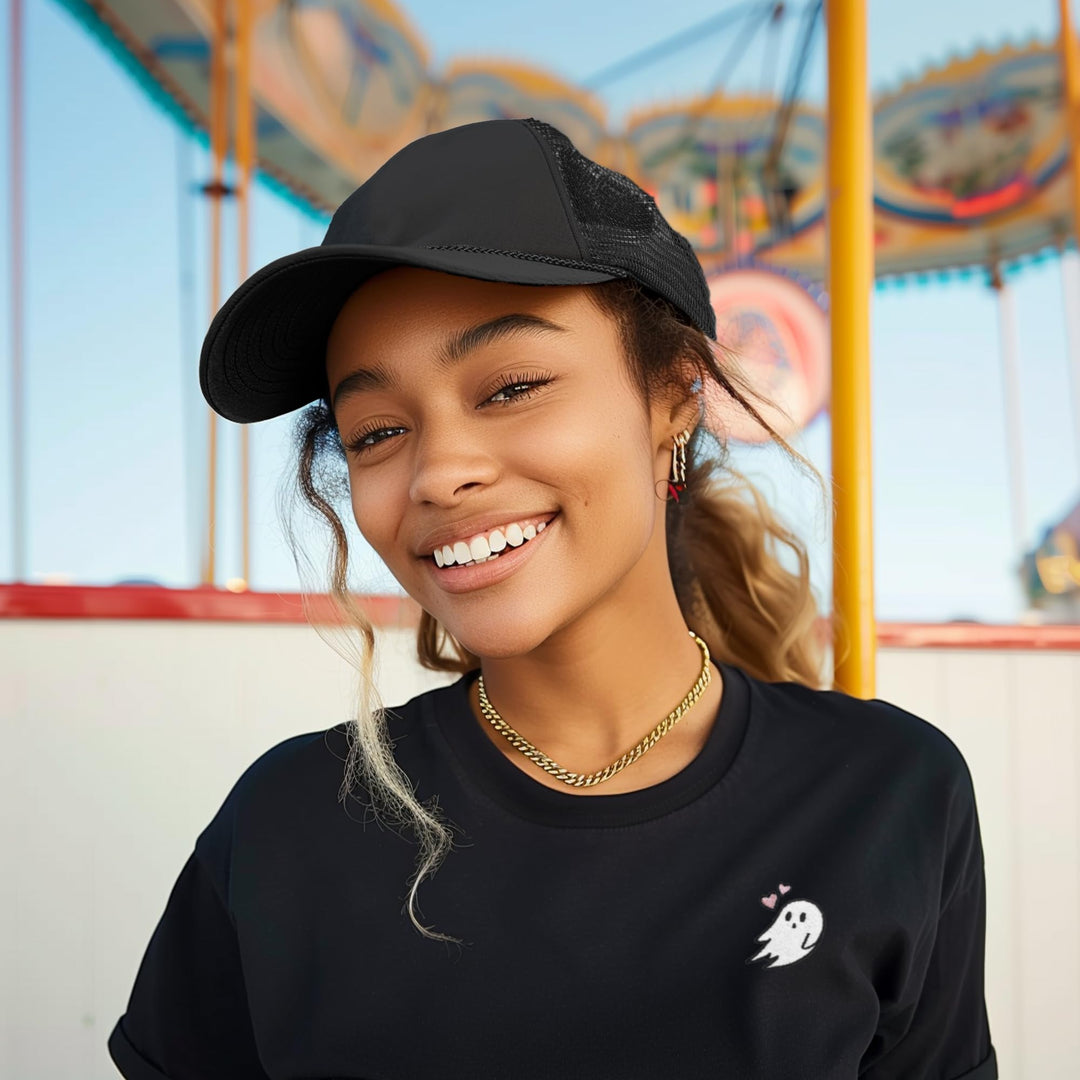 Plain Trucker Hat Mesh Cap in Black