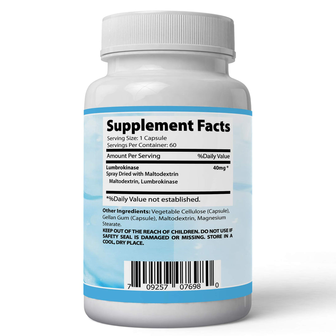 Lumbrokinase 40 mg 60 vegetable capsules supports healthy heart All natural Made in USA