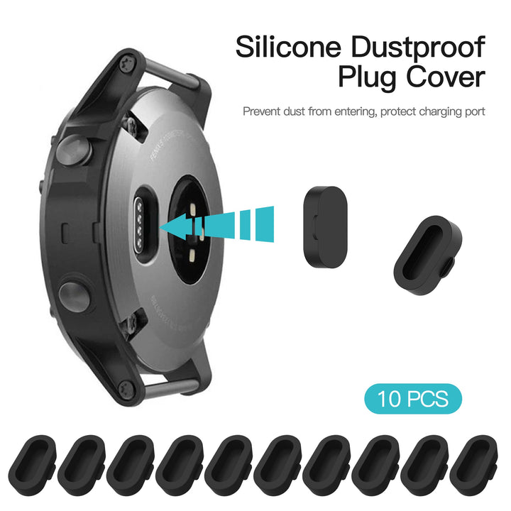 10 Pack Dust Plug Compatible for Garmin Watch Charger Port Protector (Black)