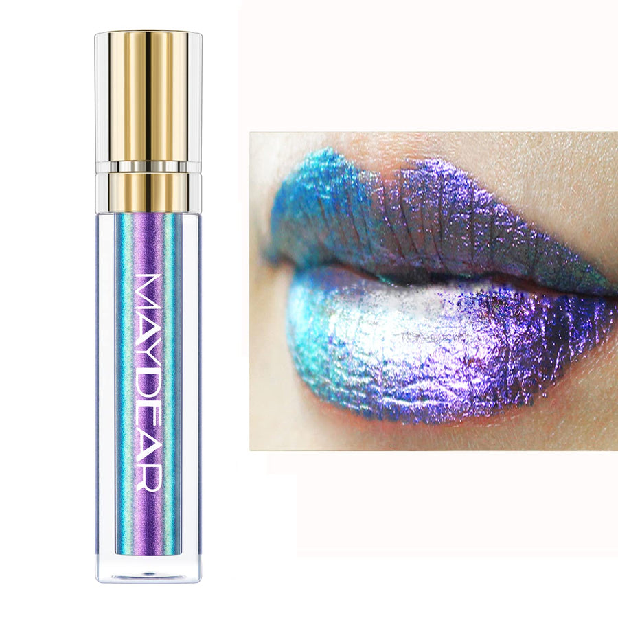 Chameleon Lipstick, Long Lasting Waterproof Colourful Diamond Shimmer Lip Gloss for Women Girls Makeup kit - Blue Purple