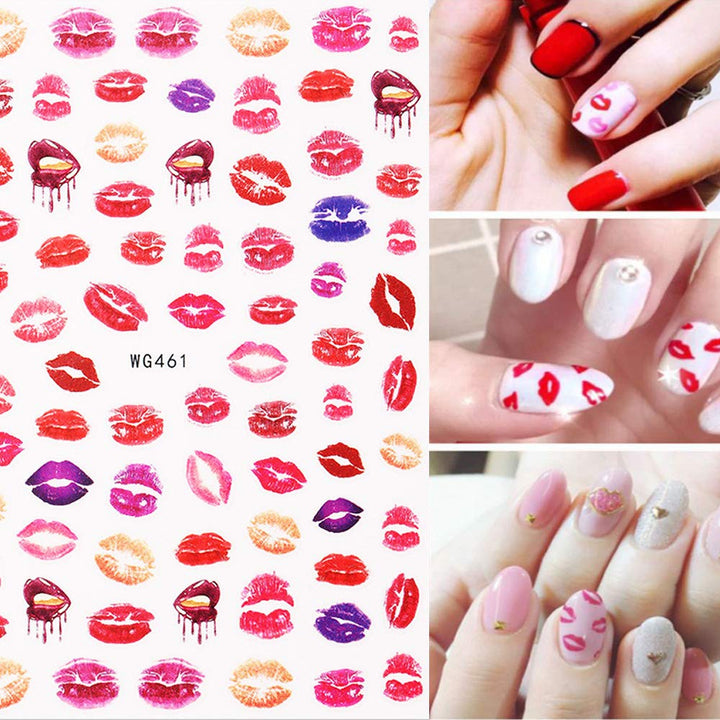 Valentine’s Day Nail Stickers 3D Self Adhesive Nail Decals 6 Sheets Valentines Nail Art Stickers for Women Heart Red Lips Nail Decals for Girls Nail Art Decorations Manicure Tips Accessories