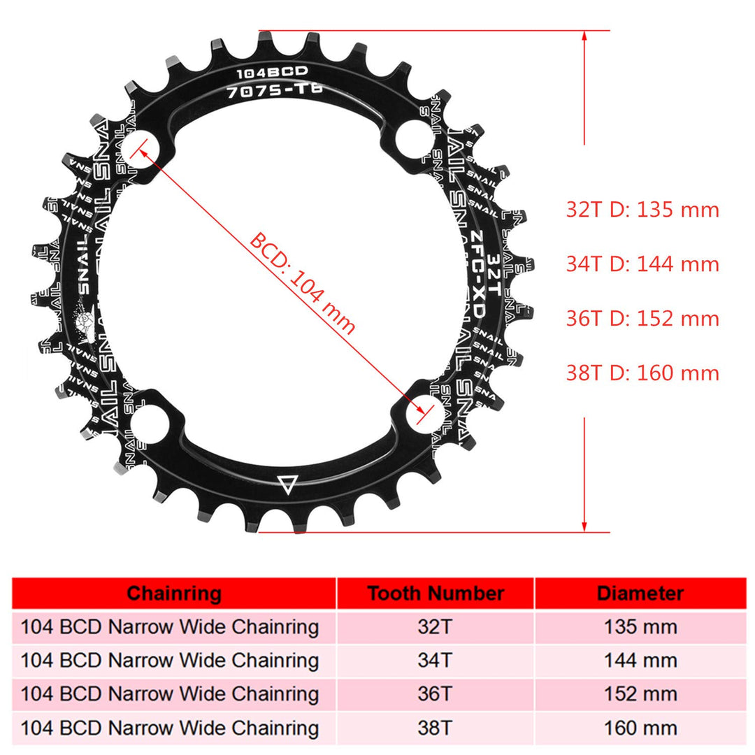 Chainring 104 BCD Chainring 32T Chainring Narrow Wide Single Chain Ring with 4 Pieces Sprocket Bolts for Road Bikes, Mountain Bikes, BMX MTB Bike(32T,Black)