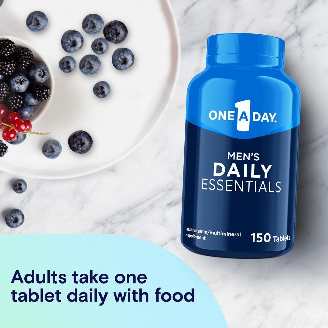 Men’s Multivitamin Daily Essentials, Multivitamin for Men Tablet, Supports Healthy Muscle Function, Physical Energy, and Immune Health with Vitamin B12, Vitamin C, and Zinc, 150 Count