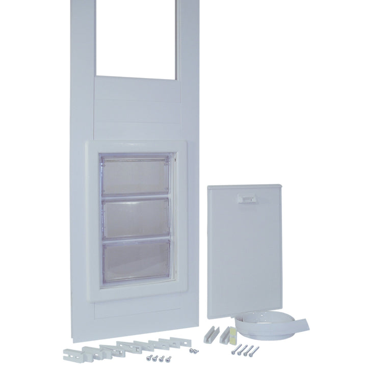 Ideal Pet VIP VINYL Pet Patio Door with Dual Pane Glass and 3-Part Flexible Flap. Fits 1 ½” -1 ¾” VINYL Patio Track Width ONLY, Medium, White