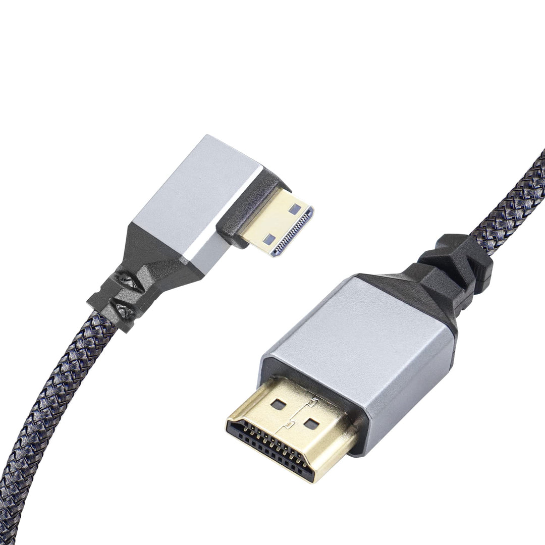 4K Mini HDMI to HDMI Adapter Cable,90 Degree Right Angle Mini HDMI Male to HDMI Male Aluminum Short Nylon Braided Cord Cable,Support 4K UHD,for Laptop,TV,Camcorder etc.(Cable:50cm)
