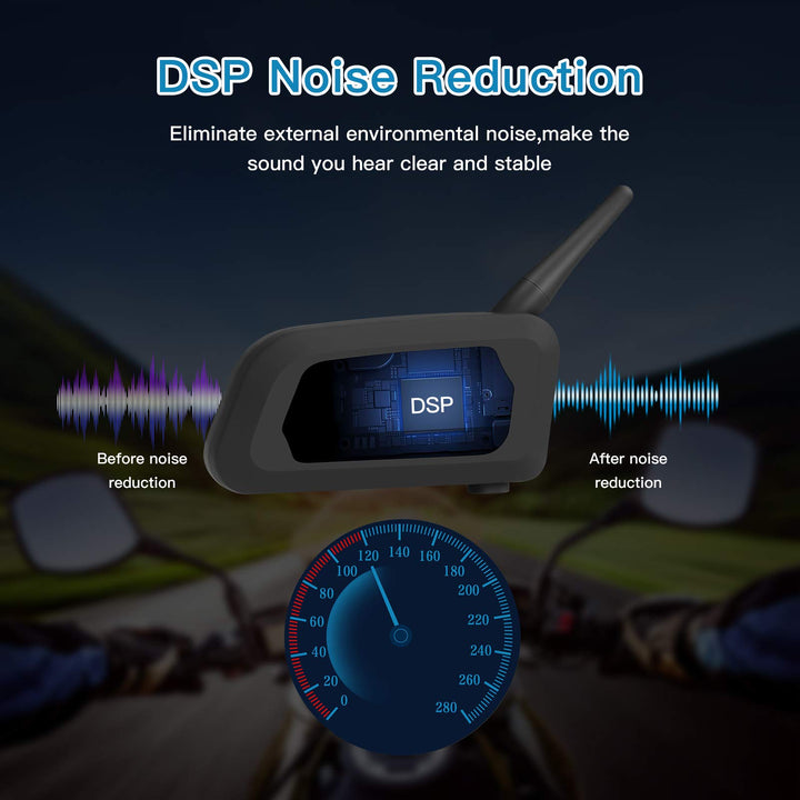 V6 Pro Motorcycle Helmet Bluetooth Intercom, 2-Way 1200M Motorcycle Bluetooth Headset Universal Communication System with Noise Cancellation and Waterproof for Dirt Bike/ATV/Snowmobile (2PCS)