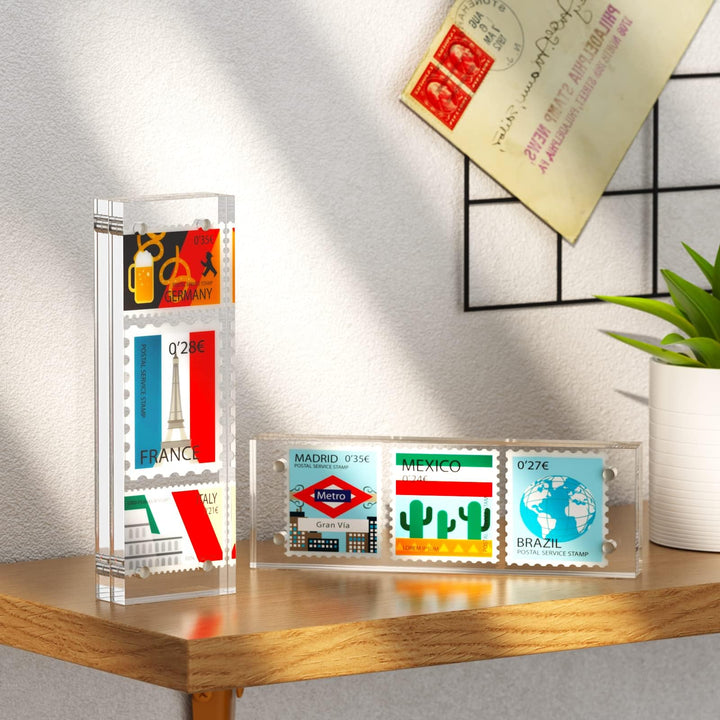 Photo Booth Acrylic 2x6 Picture Frame, Double Sided Mini Block Desktop Display
