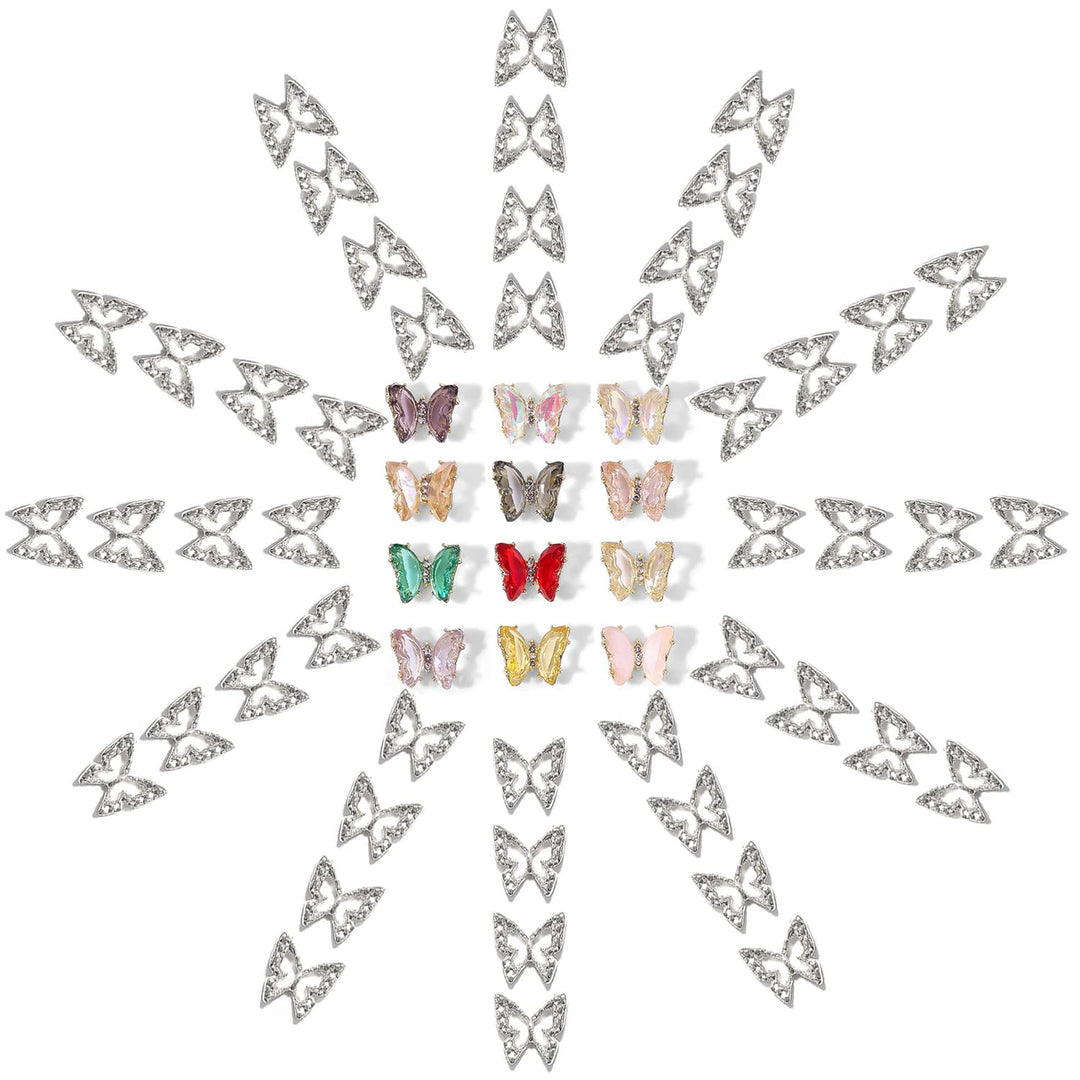 62pcs 3D Butterfly Nail Charms 50pcs Silver Nail Butterfly Charms for Nails 12pcs Zircon Crystal Butterfly Nail Gems Nail Charms for Acrylic Nails Butterfly Nail 3D Charms for Nails