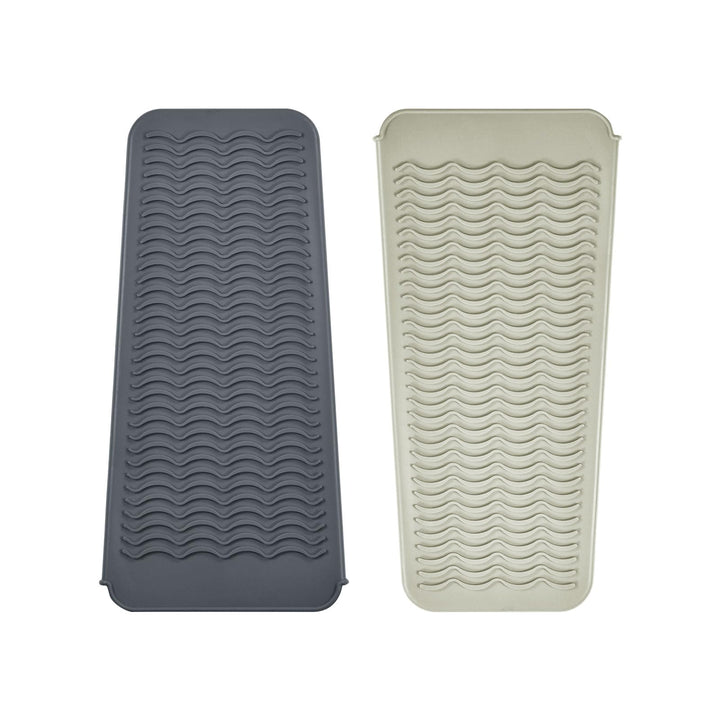 Silicone Heat Resistant Travel Mat Pouch for Hair Straightener,Crimping Iron,Hair Curling Iron,Hair Curling Wand,Flat Iron,Hair Waving Iron (2 Pack, Light Grey&Beige)