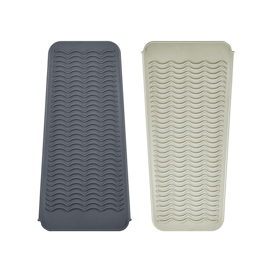 Silicone Heat Resistant Travel Mat Pouch for Hair Straightener,Crimping Iron,Hair Curling Iron,Hair Curling Wand,Flat Iron,Hair Waving Iron (2 Pack, Light Grey&Beige)
