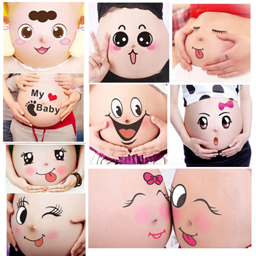 10 Sheets Facial Expressions Pregnancy Baby Bump Belly Stickers Maternity Week Stickers