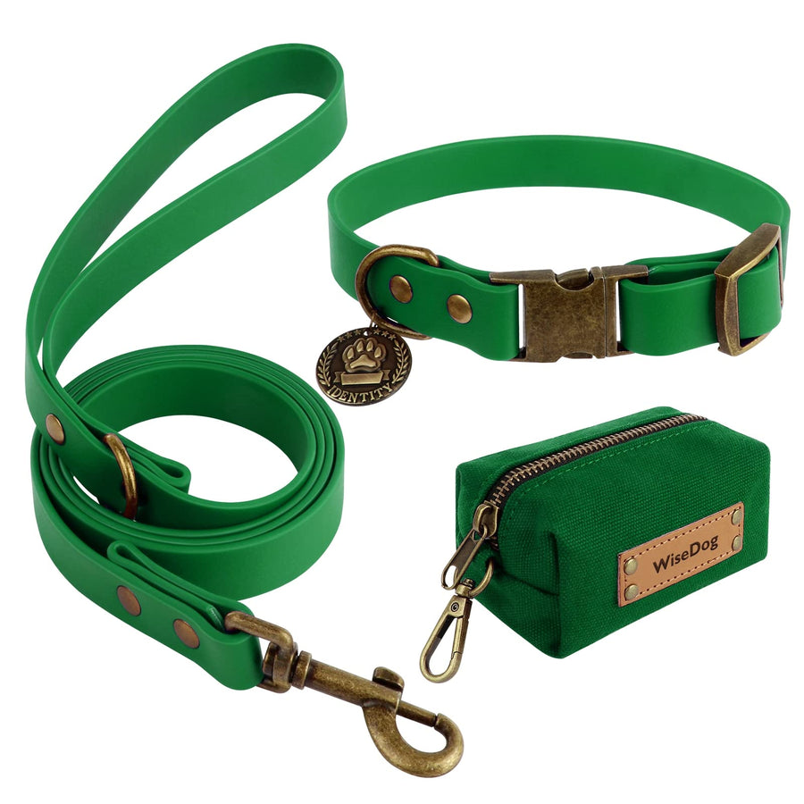 Dog Collar and Leash Set Combo: Adjustable Durable Pet Collars with Dog Leashes for Small Medium Large Dogs,includes One Bonus of Poop Bag Holder (L, Deep Green)