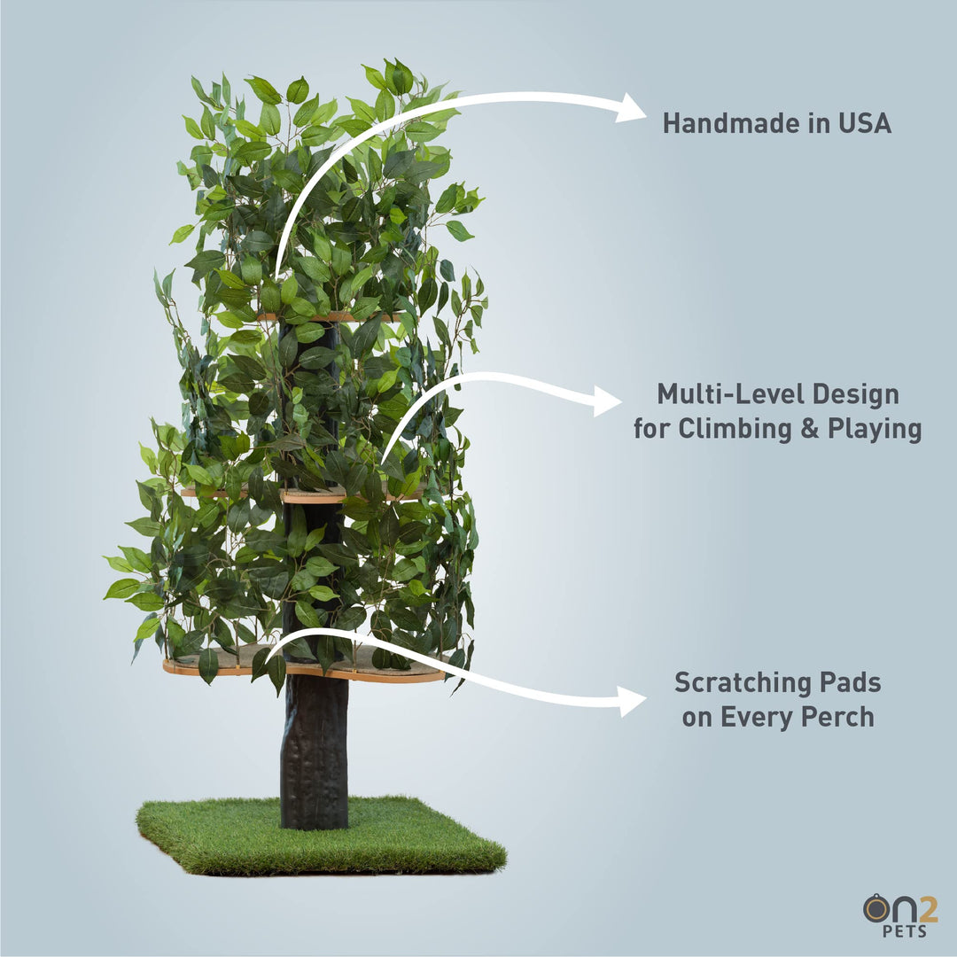 Cat Tree with Leaves Made in USA, Cat House & Cat Activity Tree, Multi-Level Cat Condo for Indoor Cats