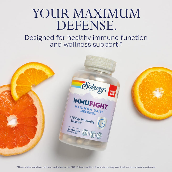 Immufight Maximum Daily Defense, All Day Immune Support, Vitamin C, Vitamin D, Zinc, Probiotics, Monolaurin, Acerola & More, Vegan & Gluten Free, 60 Day Guarantee (180 CT, 60 Serv)