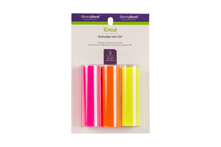 Everyday Iron On - 3.7” x 2ft 3 Rolls - Includes Neon Pink, Yellow, Green - HTV Vinyl for T-Shirts - Use with Explore Air 2/Maker - Neon Glowsticks