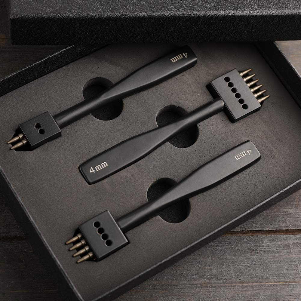 6/10 Prong Punch, Black Leather Prong Punch Tool, 4mm Lacing Stitching Punch, Sharp Prong Lacing Stitching Punch for Leather Craft