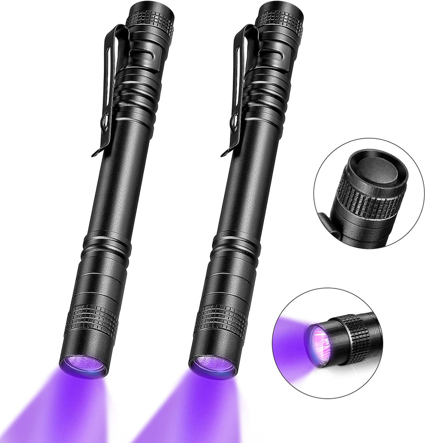 2 Pieces UV Black Light Flashlight Small Blacklight Flashlights Pen Lights for Leak, Pet Urine, Hotel Inspection, Dry Stain and Dye Detector, 5.2 Inches Long