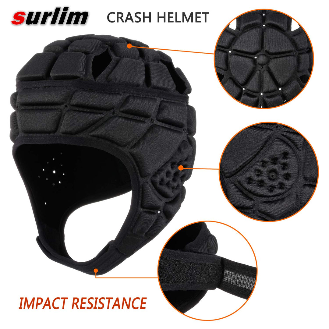 Rugby Soft Helmet Soccer Headgear Scrum Cap 7v7 Flag Football Headguard for Adult X-Large (Black)
